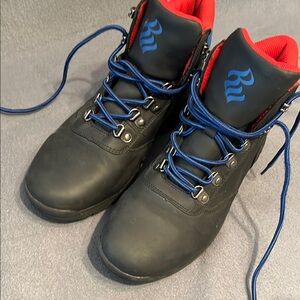Men's Black and Red Boots with Blue Laces